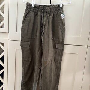 NWT Melissa Nepton Gathered Ankles Pure Linen Cargo Pants